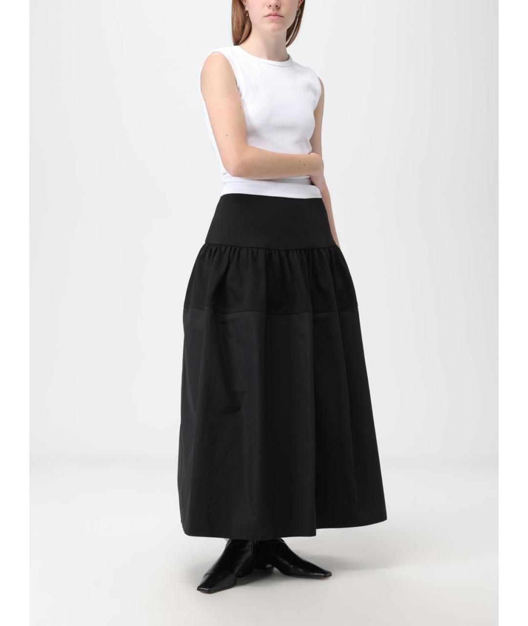 JIL SANDER Черная хлопковая юбка миди, фото 3