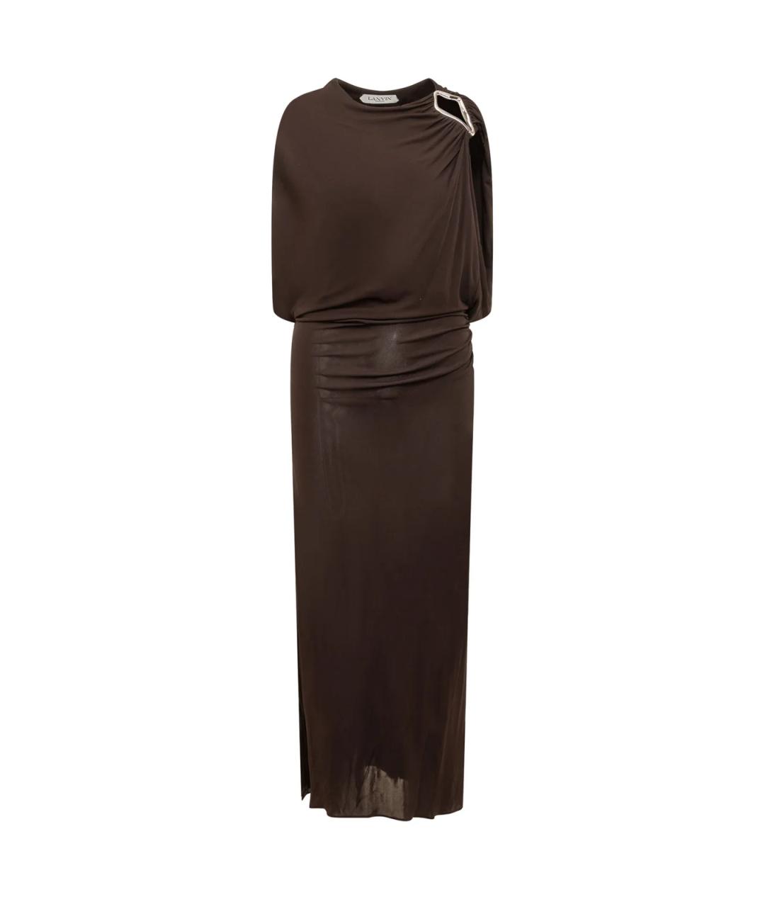 LANVIN Коричневое вискозное платье, фото 1