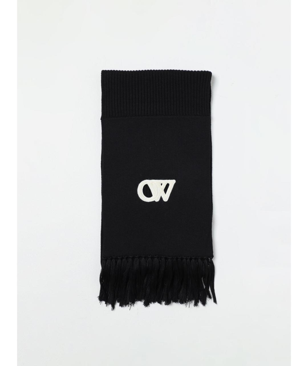 OFF-WHITE Черный шерстяной шарф, фото 4