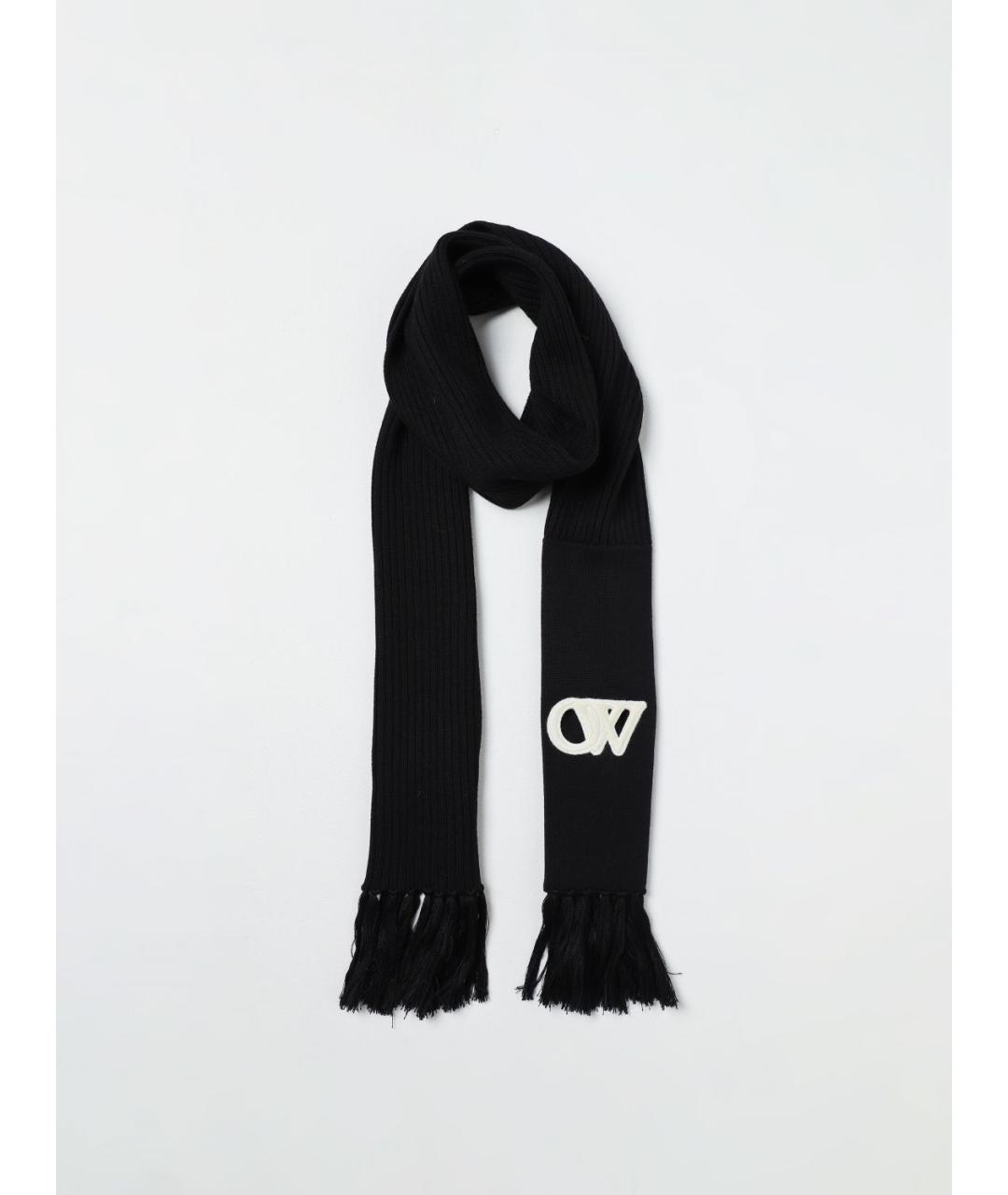 OFF-WHITE Черный шерстяной шарф, фото 2