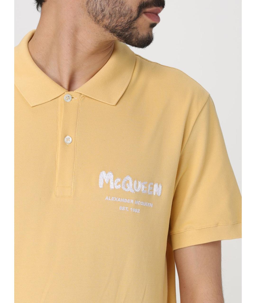 ALEXANDER MCQUEEN Желтое хлопковое поло с коротким рукавом, фото 6