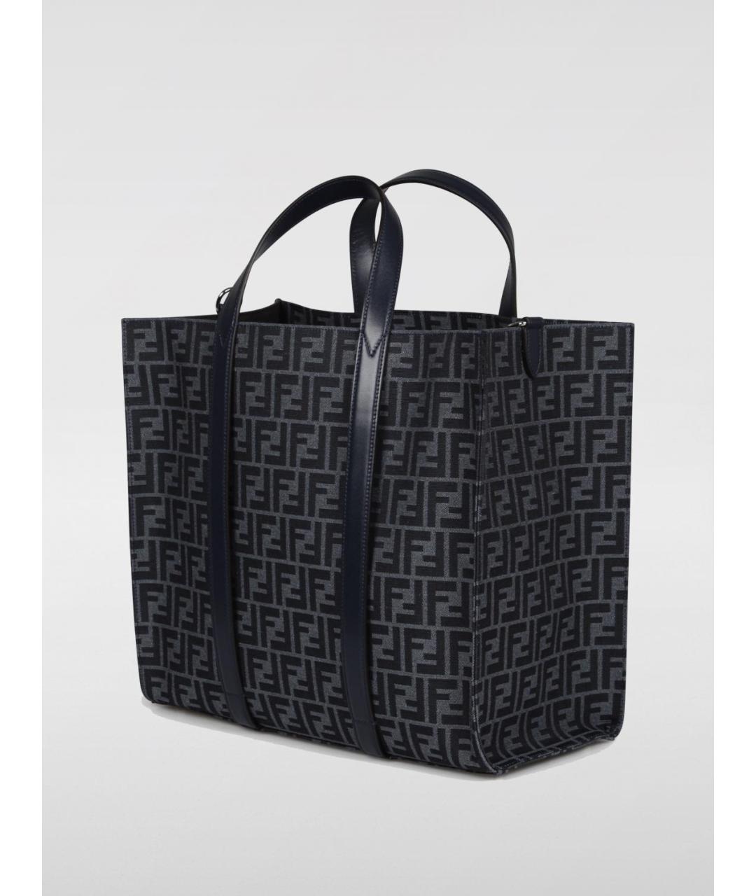 FENDI Темно-синяя жаккардовая сумка тоут, фото 2