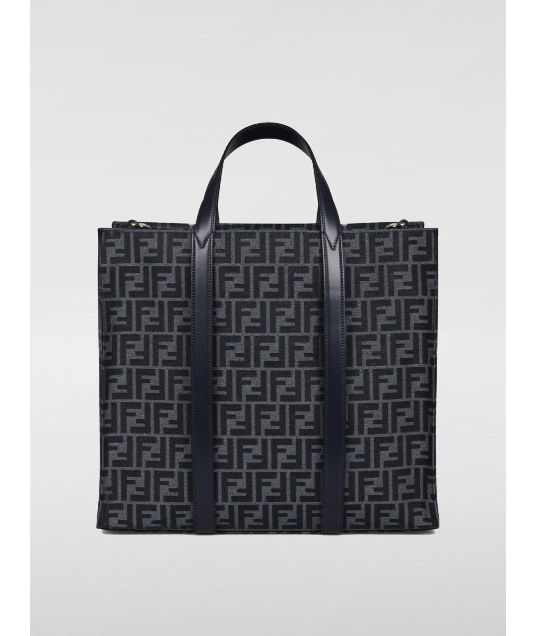FENDI Темно-синяя жаккардовая сумка тоут, фото 4