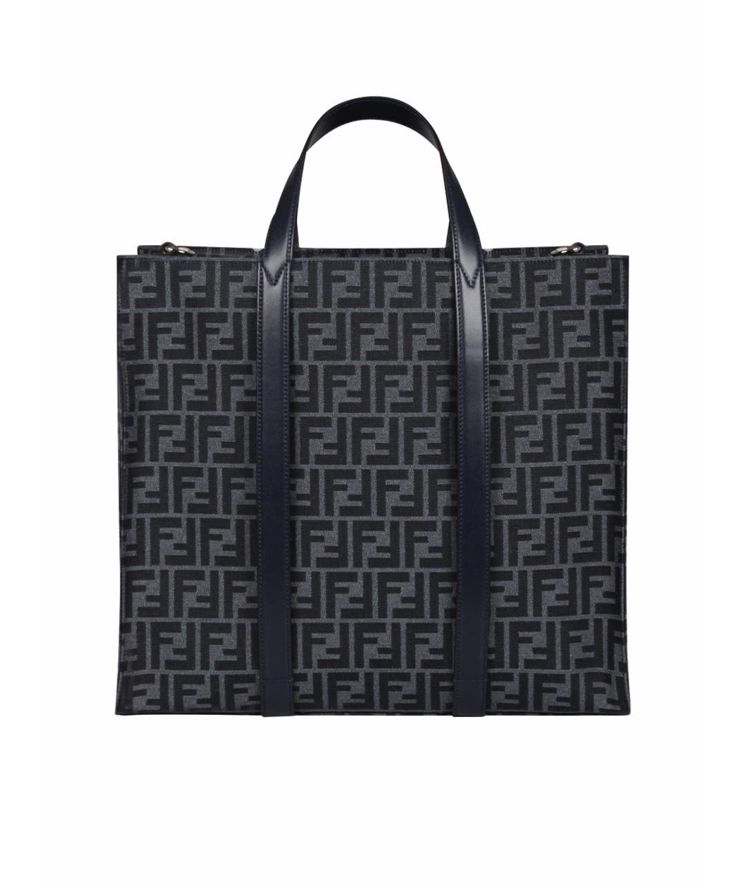 FENDI Темно-синяя жаккардовая сумка тоут, фото 1