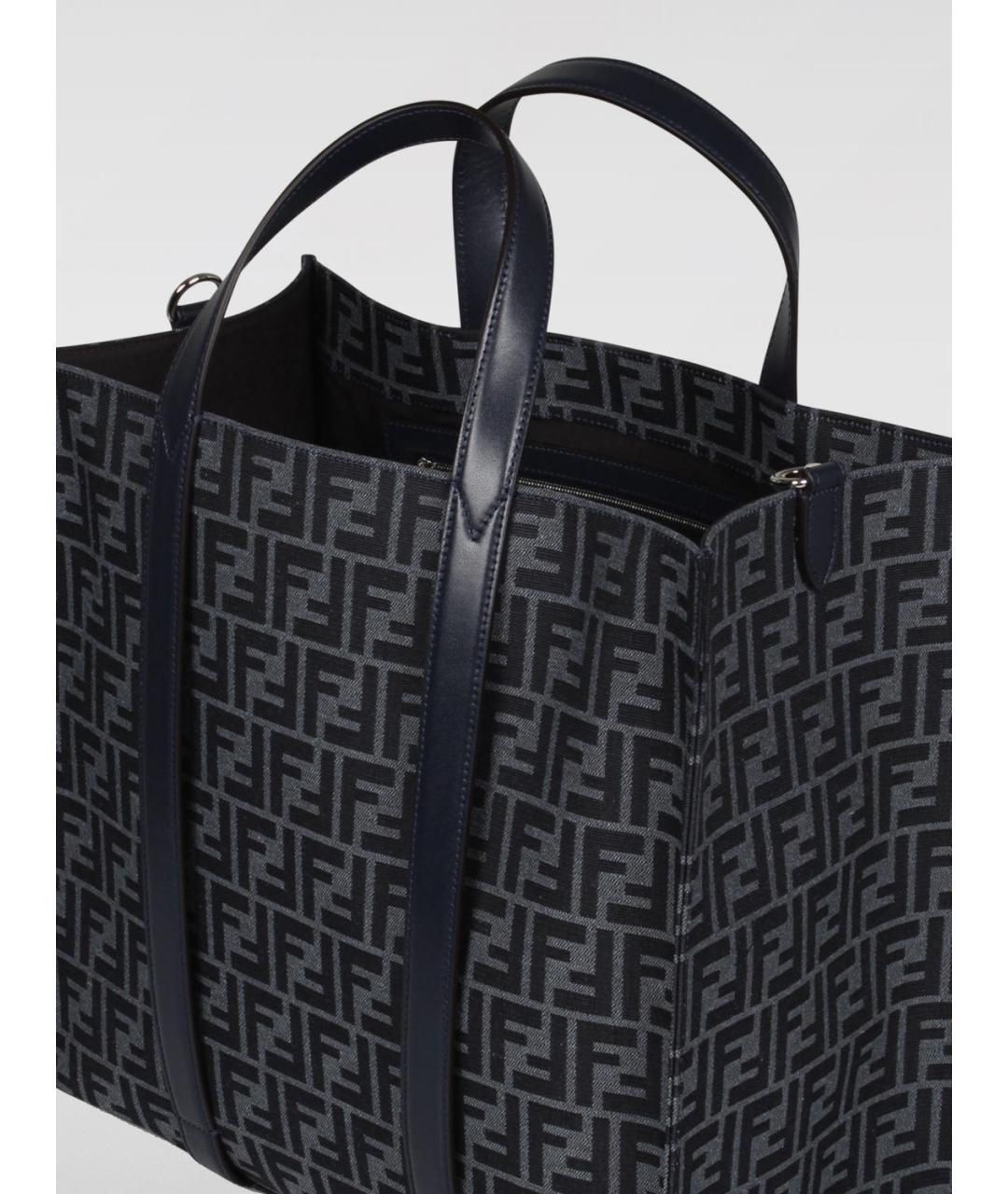 FENDI Темно-синяя жаккардовая сумка тоут, фото 3