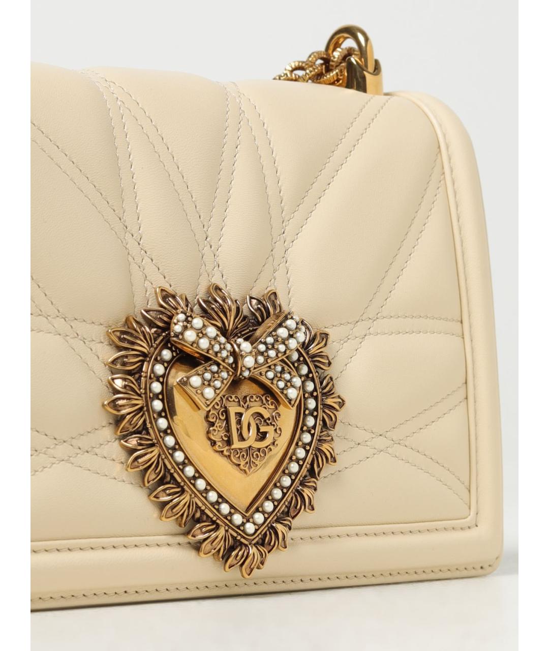 DOLCE&GABBANA Бежевая кожаная сумка через плечо, фото 3