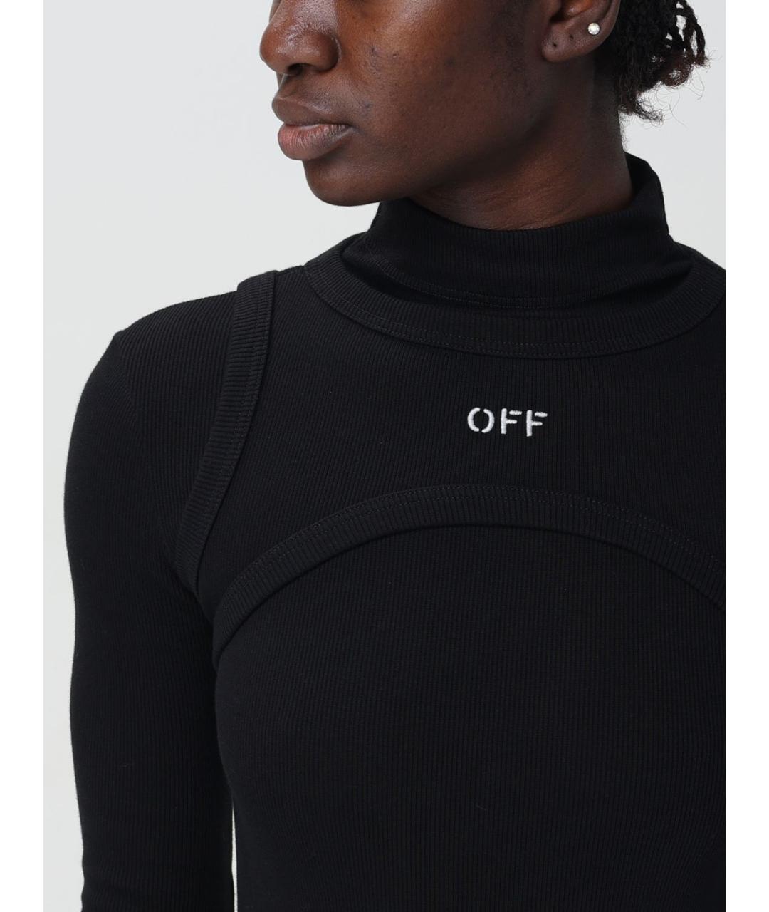 OFF-WHITE Черное хлопко-эластановое повседневное платье, фото 5