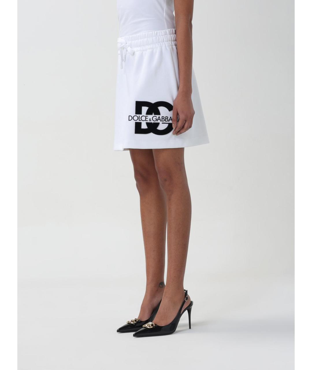 DOLCE&GABBANA Белая хлопко-эластановая юбка мини, фото 5