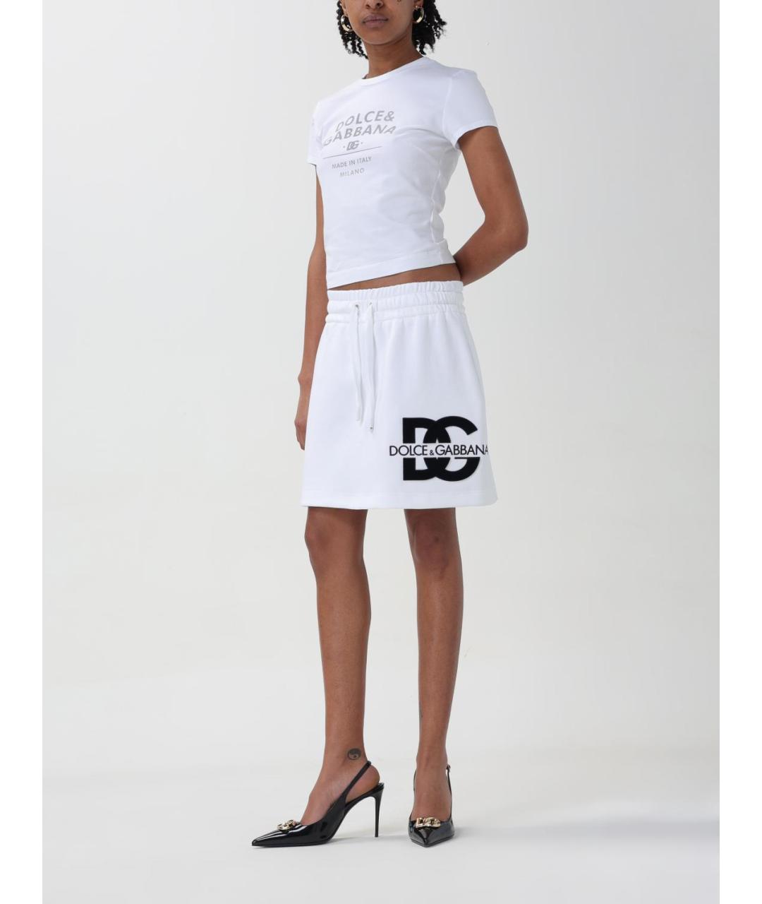 DOLCE&GABBANA Белая хлопко-эластановая юбка мини, фото 3