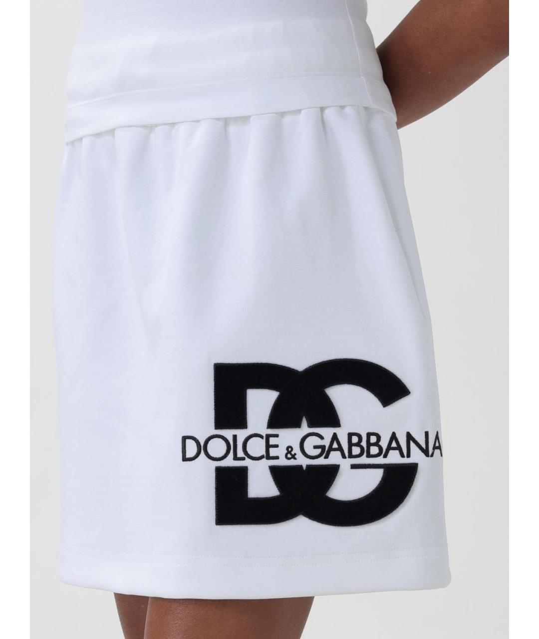 DOLCE&GABBANA Белая хлопко-эластановая юбка мини, фото 6