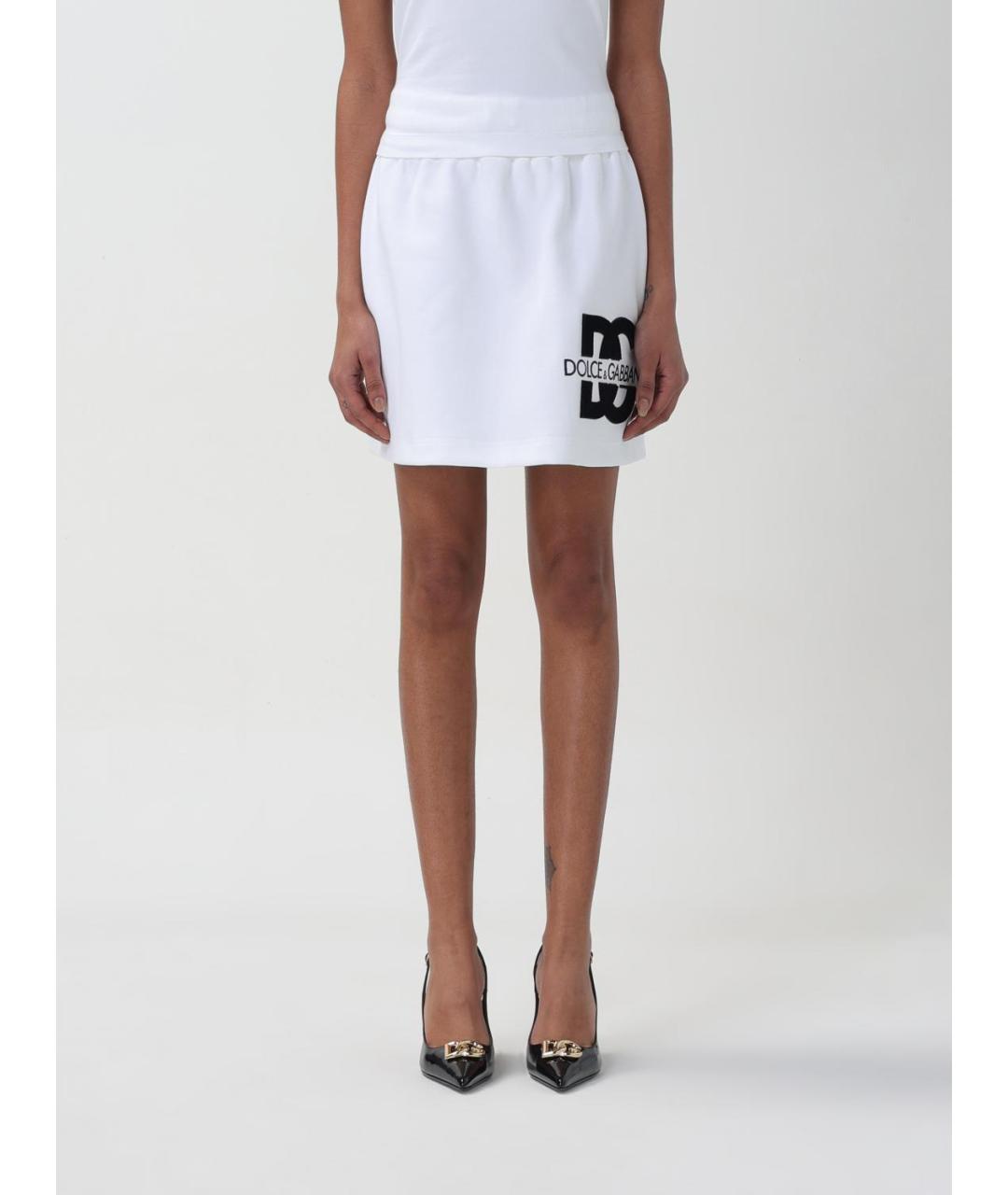 DOLCE&GABBANA Белая хлопко-эластановая юбка мини, фото 2