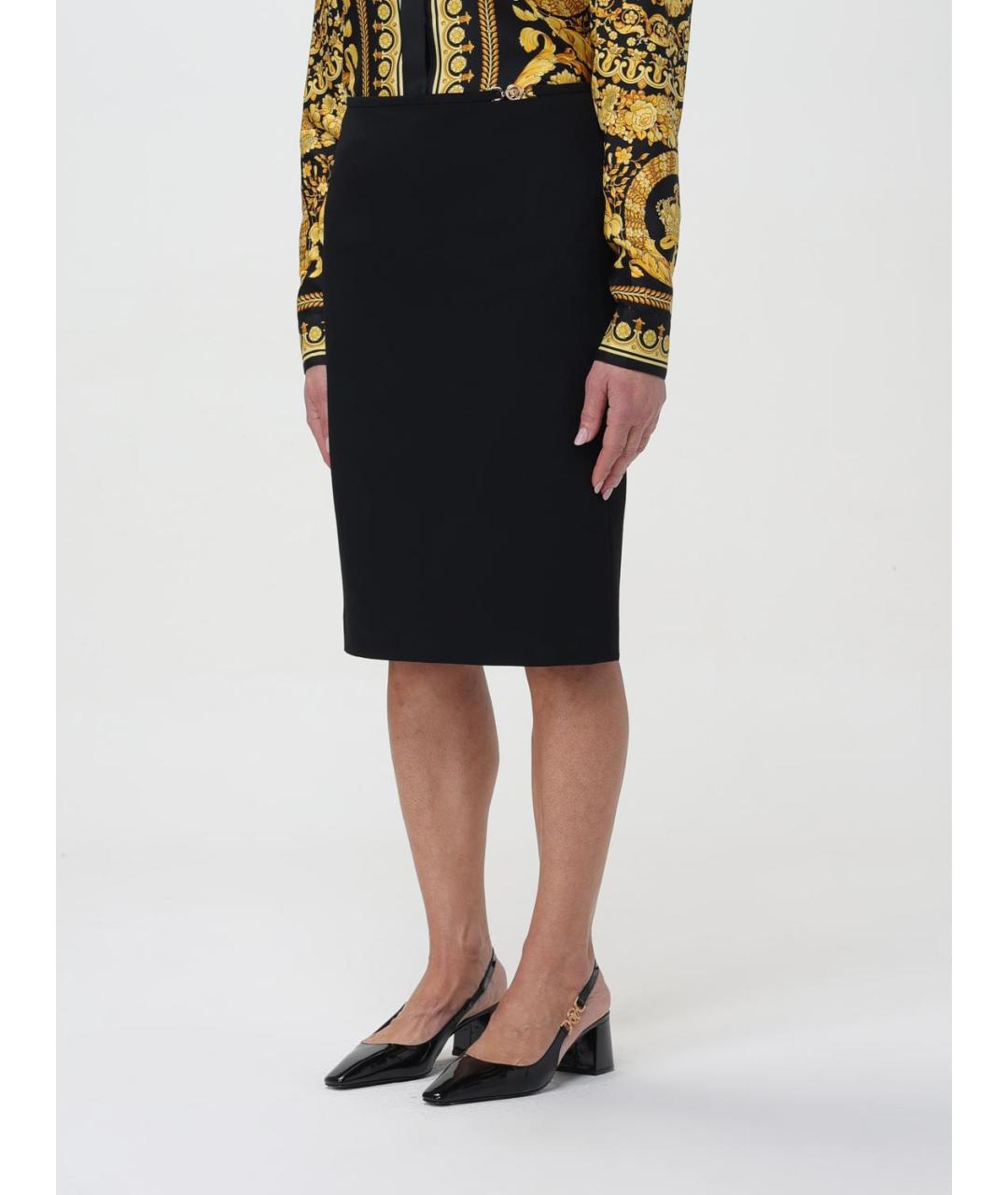 VERSACE Черная шерстяная юбка миди, фото 5