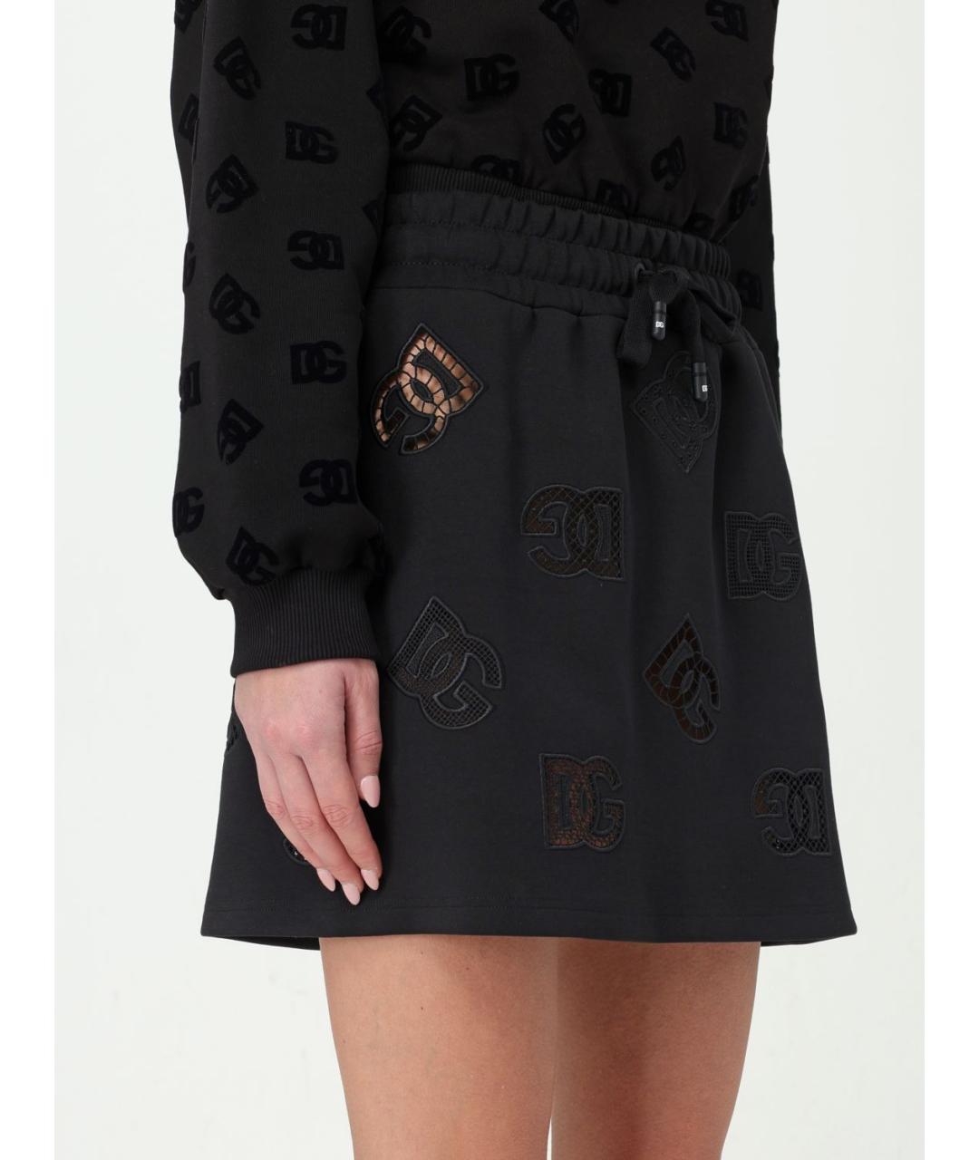 DOLCE&GABBANA Черная хлопко-эластановая юбка мини, фото 6