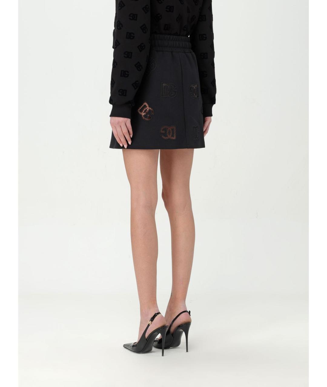 DOLCE&GABBANA Черная хлопко-эластановая юбка мини, фото 4