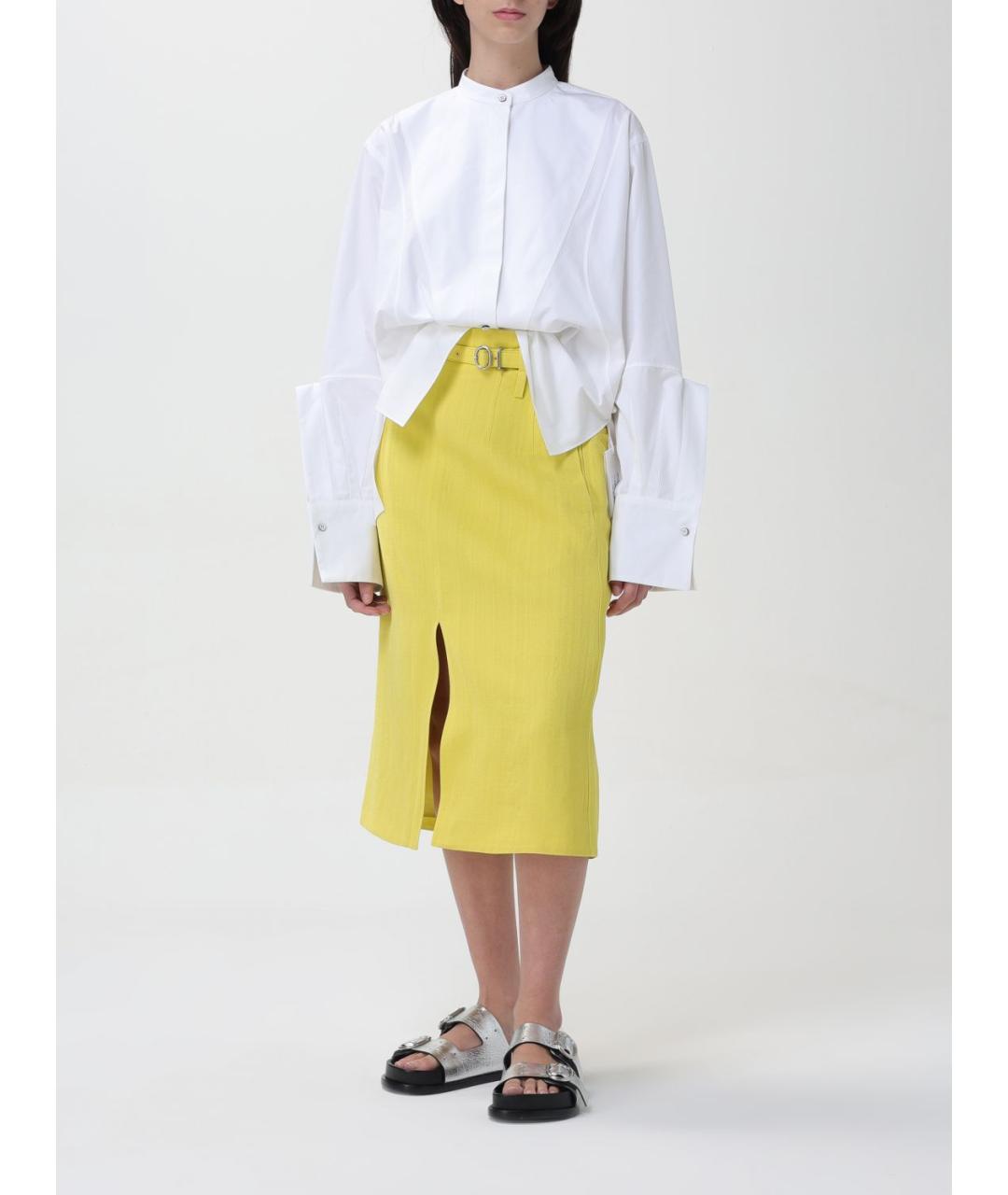 JIL SANDER Желтая вискозная юбка миди, фото 3