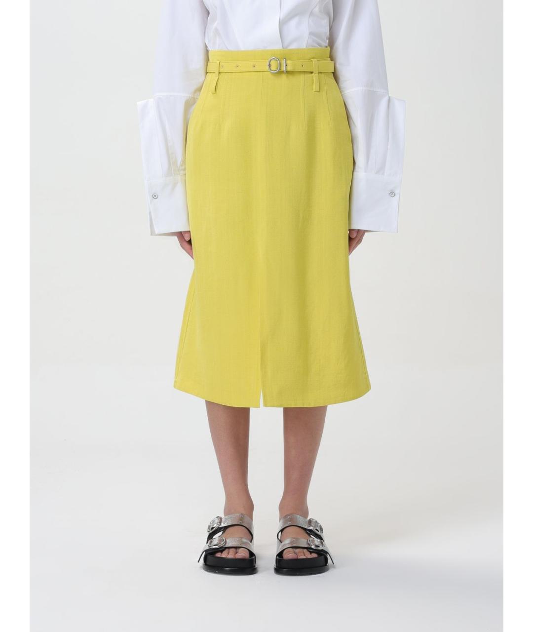 JIL SANDER Желтая вискозная юбка миди, фото 2