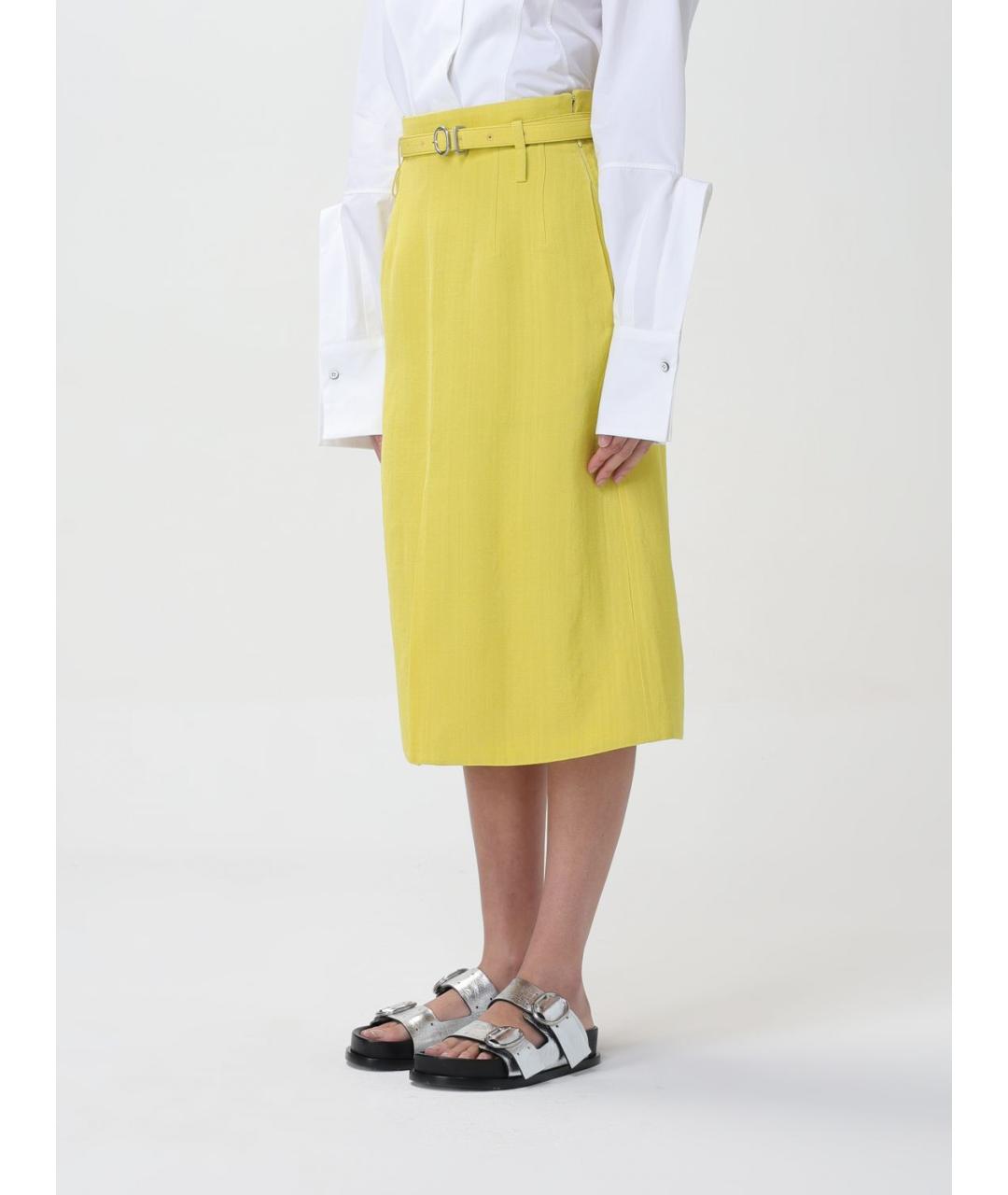 JIL SANDER Желтая вискозная юбка миди, фото 5