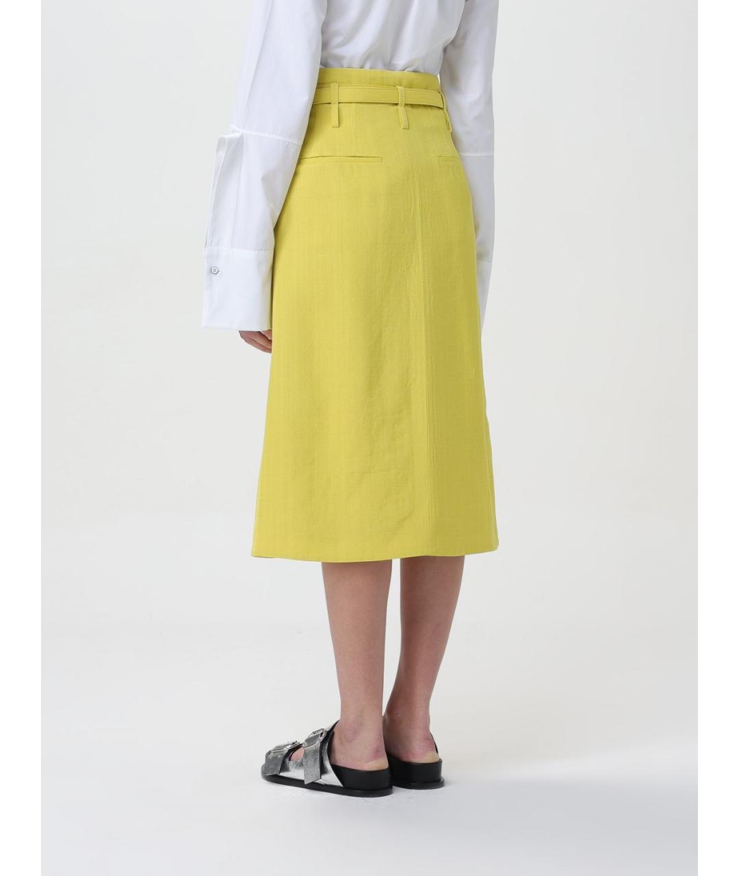 JIL SANDER Желтая вискозная юбка миди, фото 4