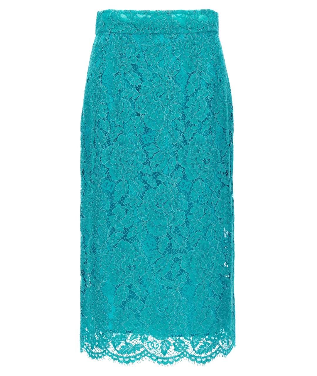 DOLCE&GABBANA Бирюзовая вискозная юбка миди, фото 1