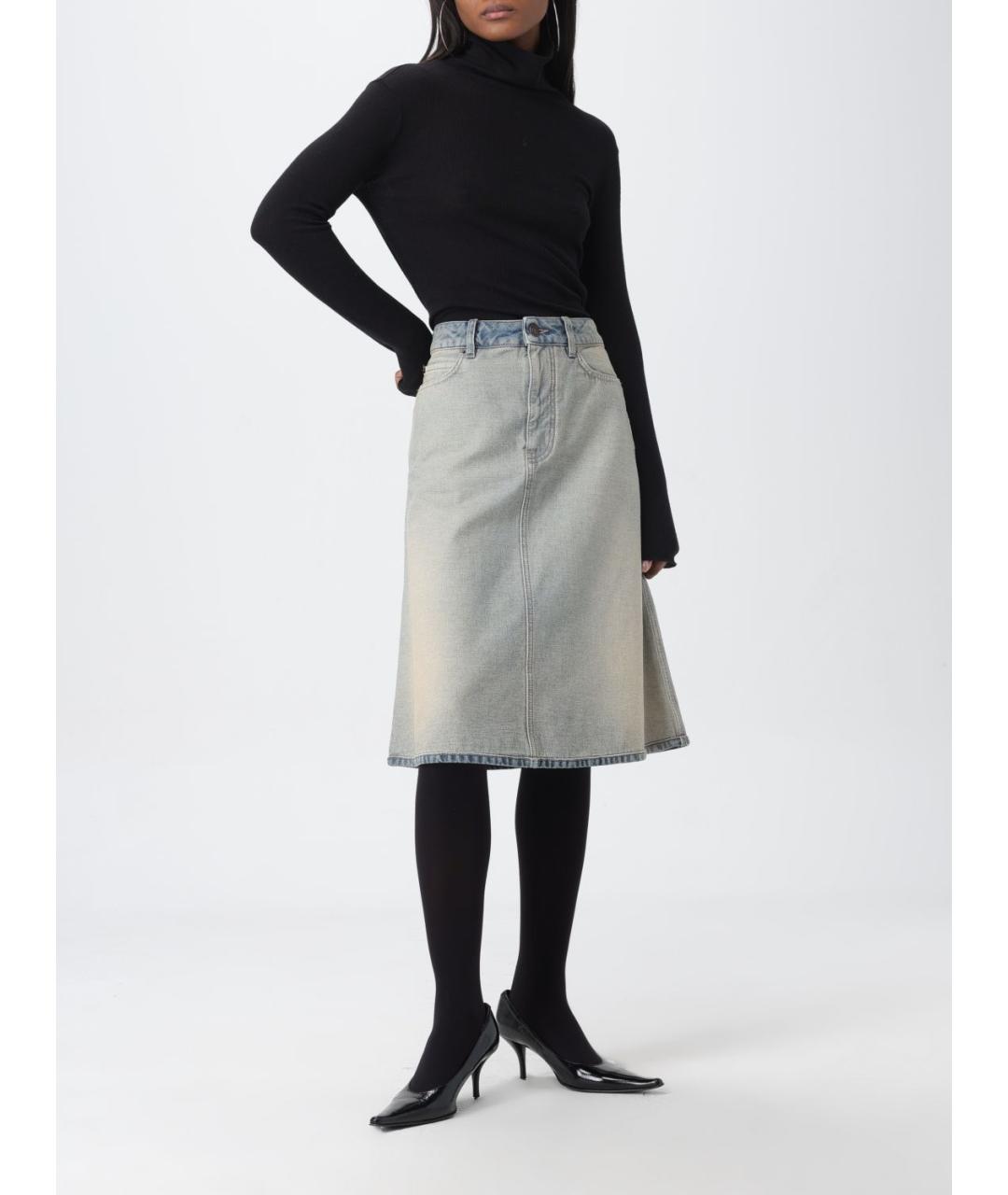 BALENCIAGA Голубая хлопковая юбка миди, фото 3