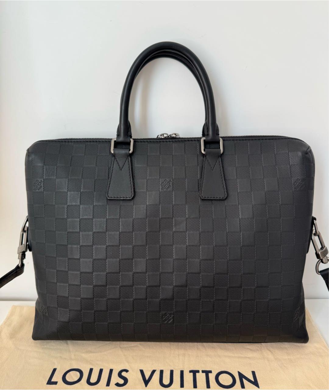 LOUIS VUITTON Черный кожаный портфель, фото 3