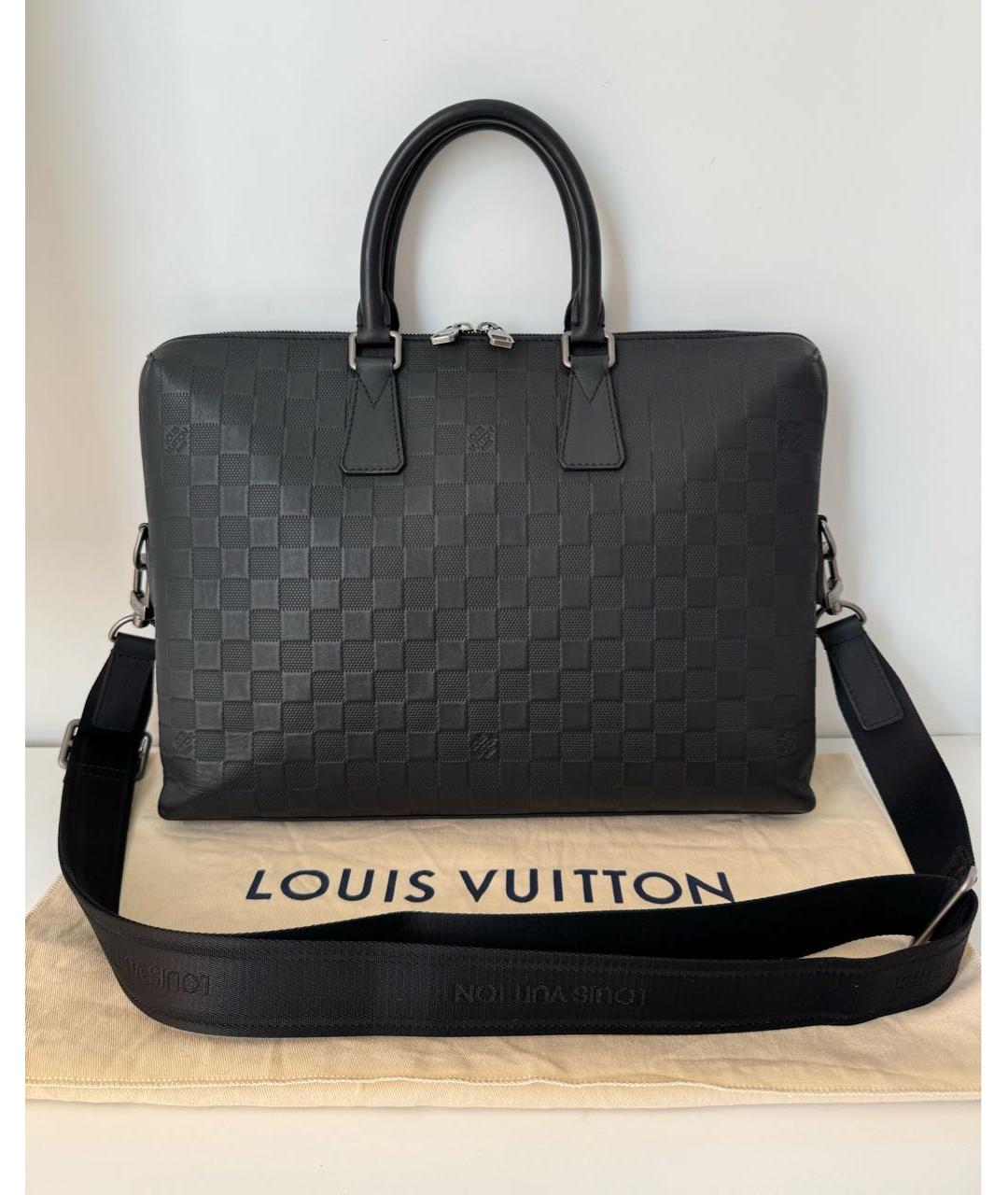 LOUIS VUITTON Черный кожаный портфель, фото 9