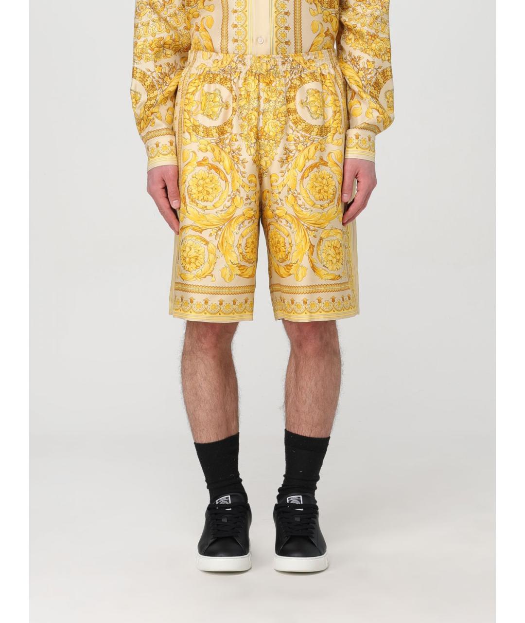 VERSACE Желтые шелковые шорты, фото 2