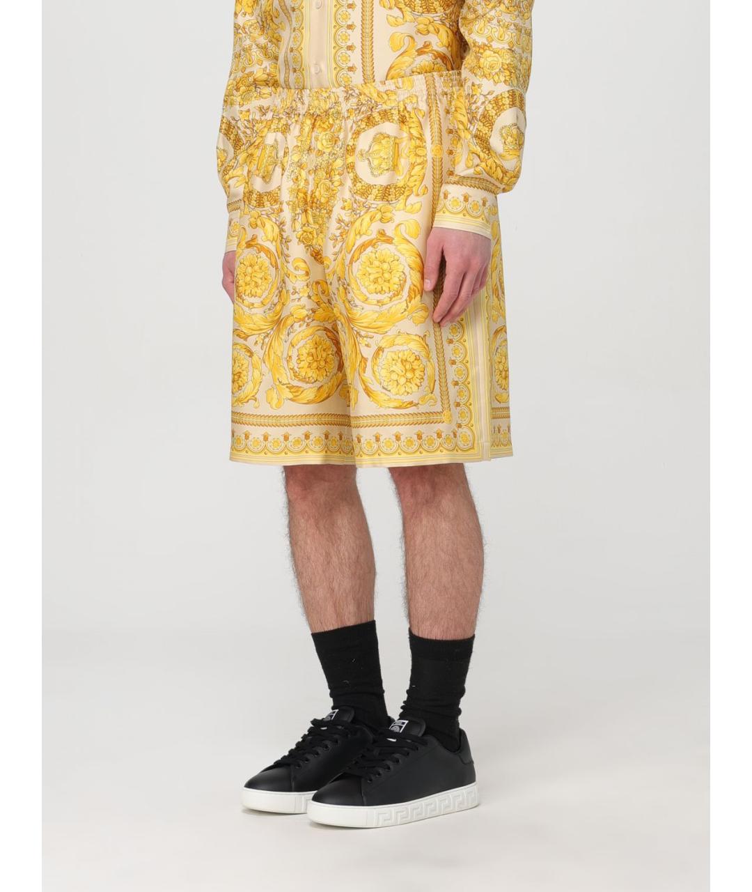 VERSACE Желтые шелковые шорты, фото 5