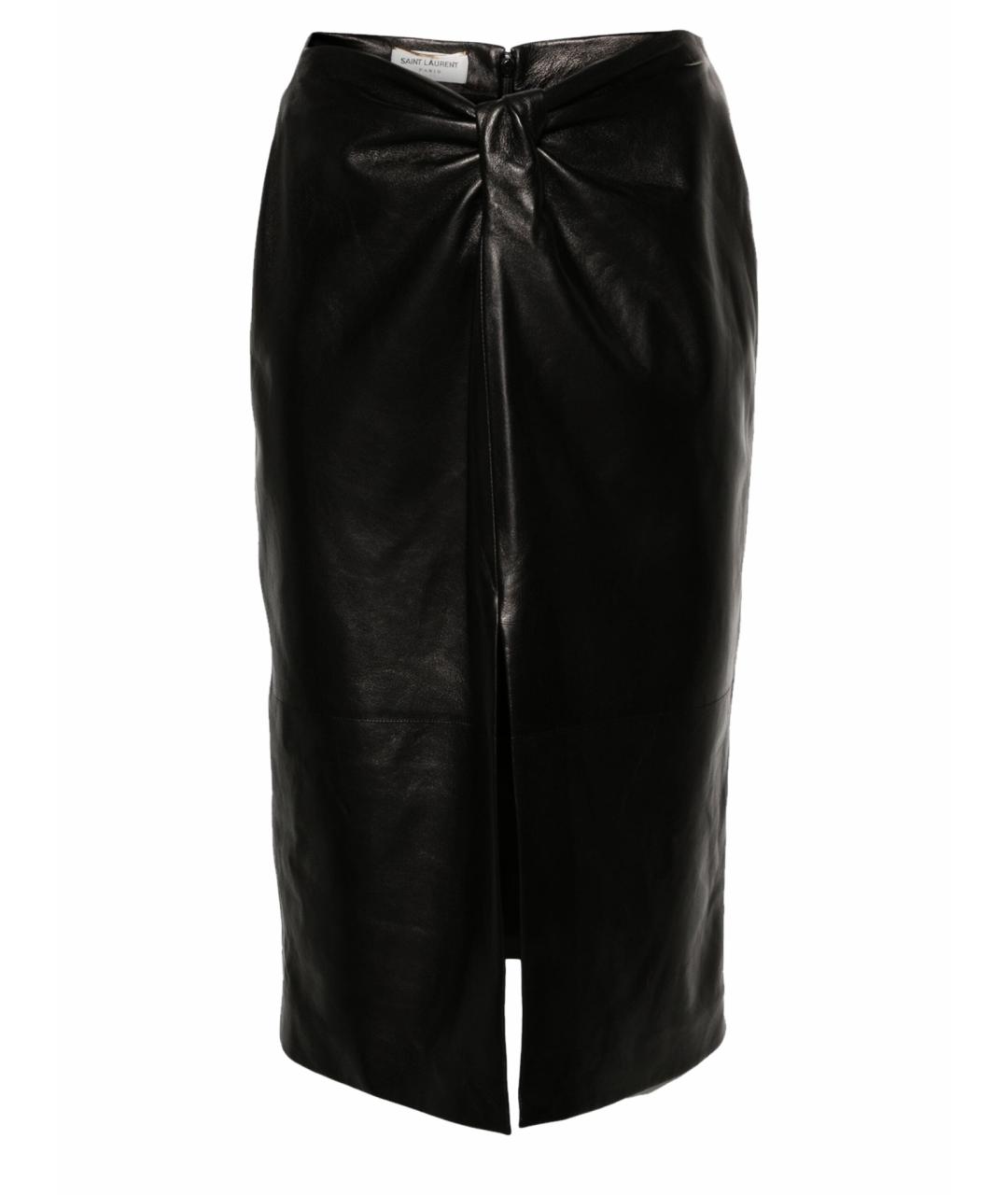 SAINT LAURENT Черная кожаная юбка миди, фото 1