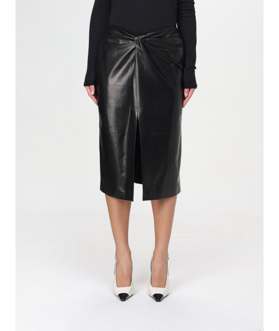 SAINT LAURENT Черная кожаная юбка миди, фото 2