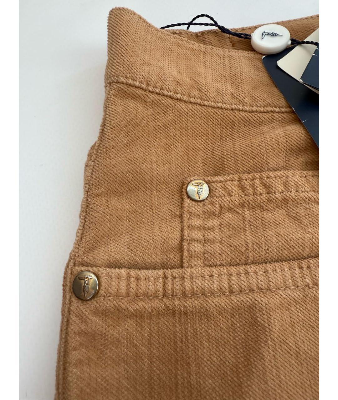 TRUSSARDI JEANS Бежевые хлопко-эластановые брюки широкие, фото 4