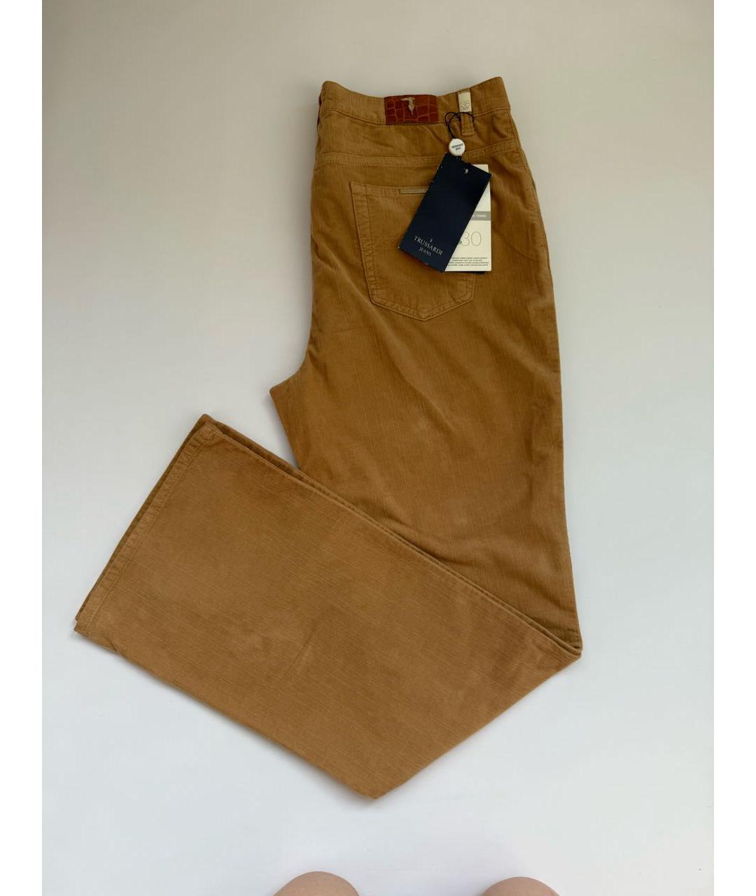 TRUSSARDI JEANS Бежевые хлопко-эластановые брюки широкие, фото 2