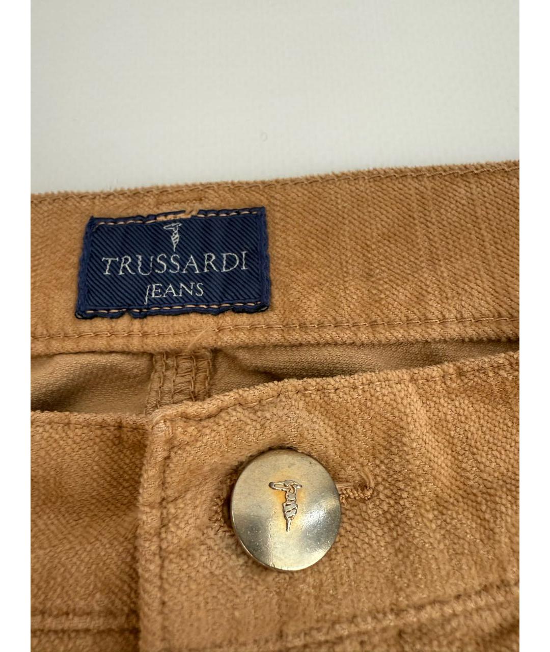 TRUSSARDI JEANS Бежевые хлопко-эластановые брюки широкие, фото 3