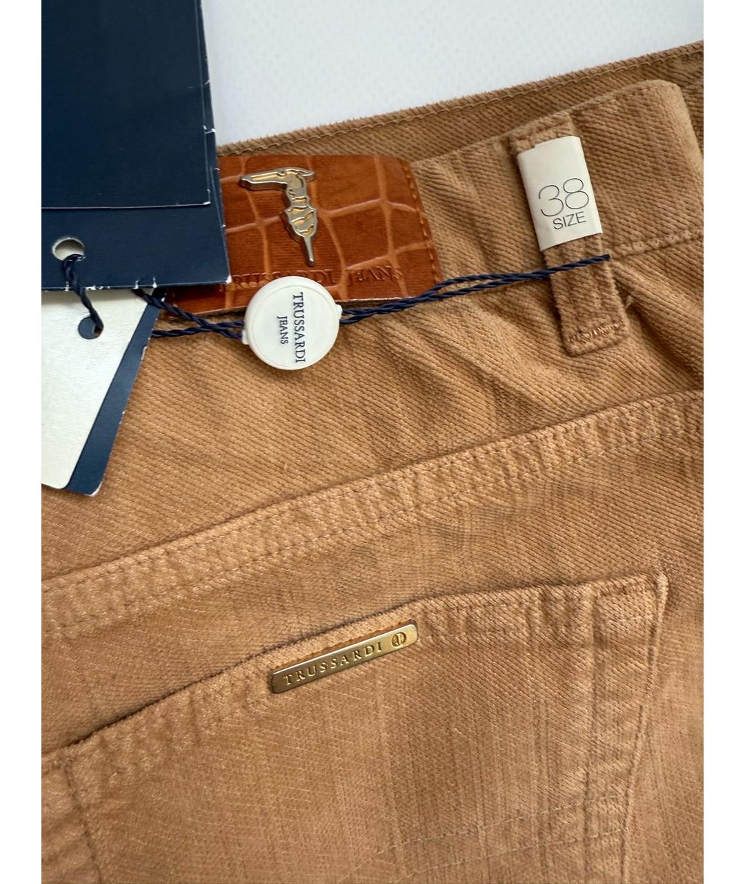 TRUSSARDI JEANS Бежевые хлопко-эластановые брюки широкие, фото 6