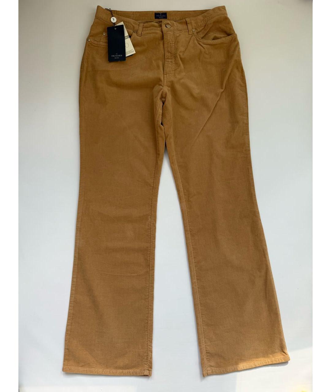 TRUSSARDI JEANS Бежевые хлопко-эластановые брюки широкие, фото 9