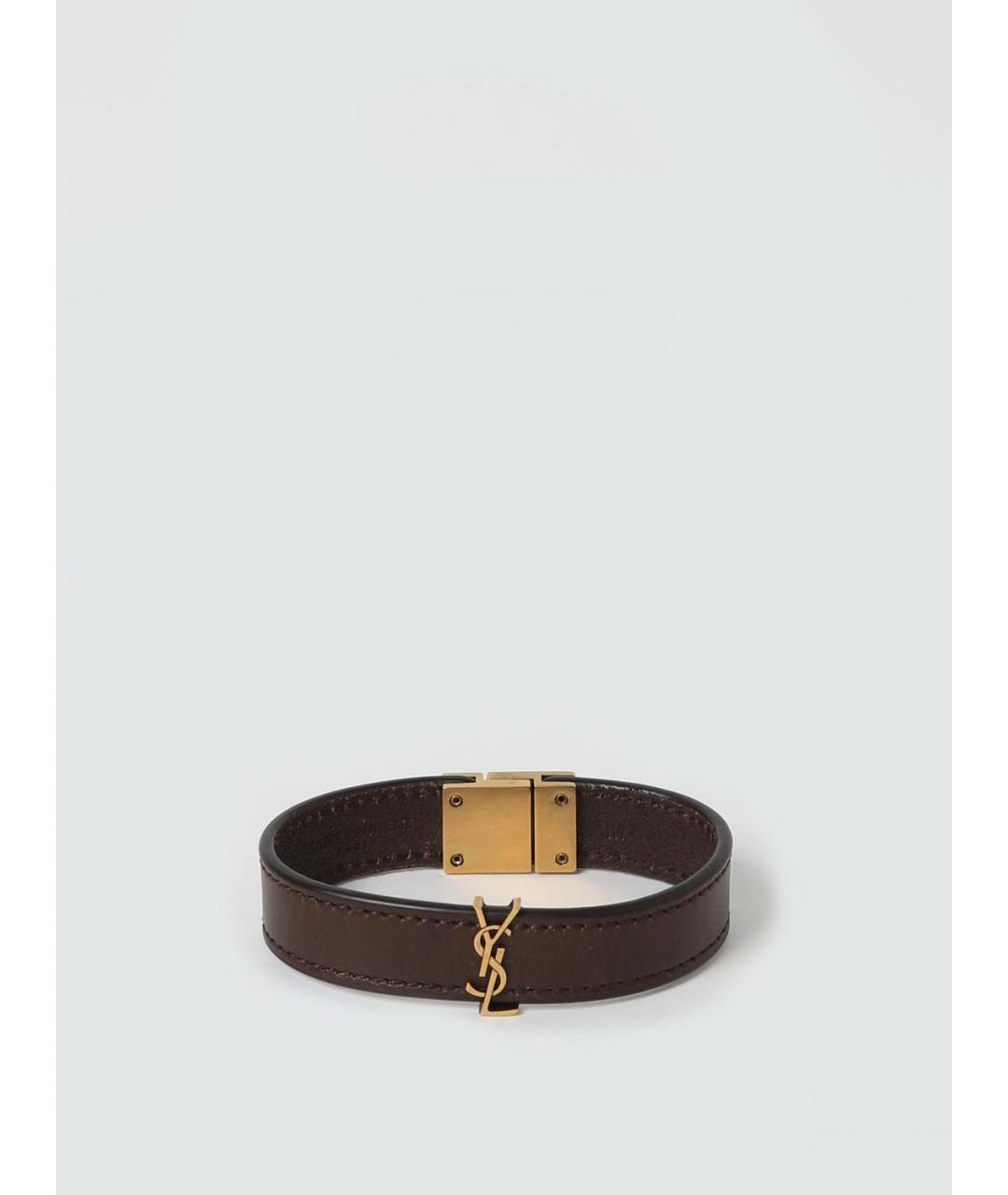 SAINT LAURENT Коричневый кожаный браслет, фото 4