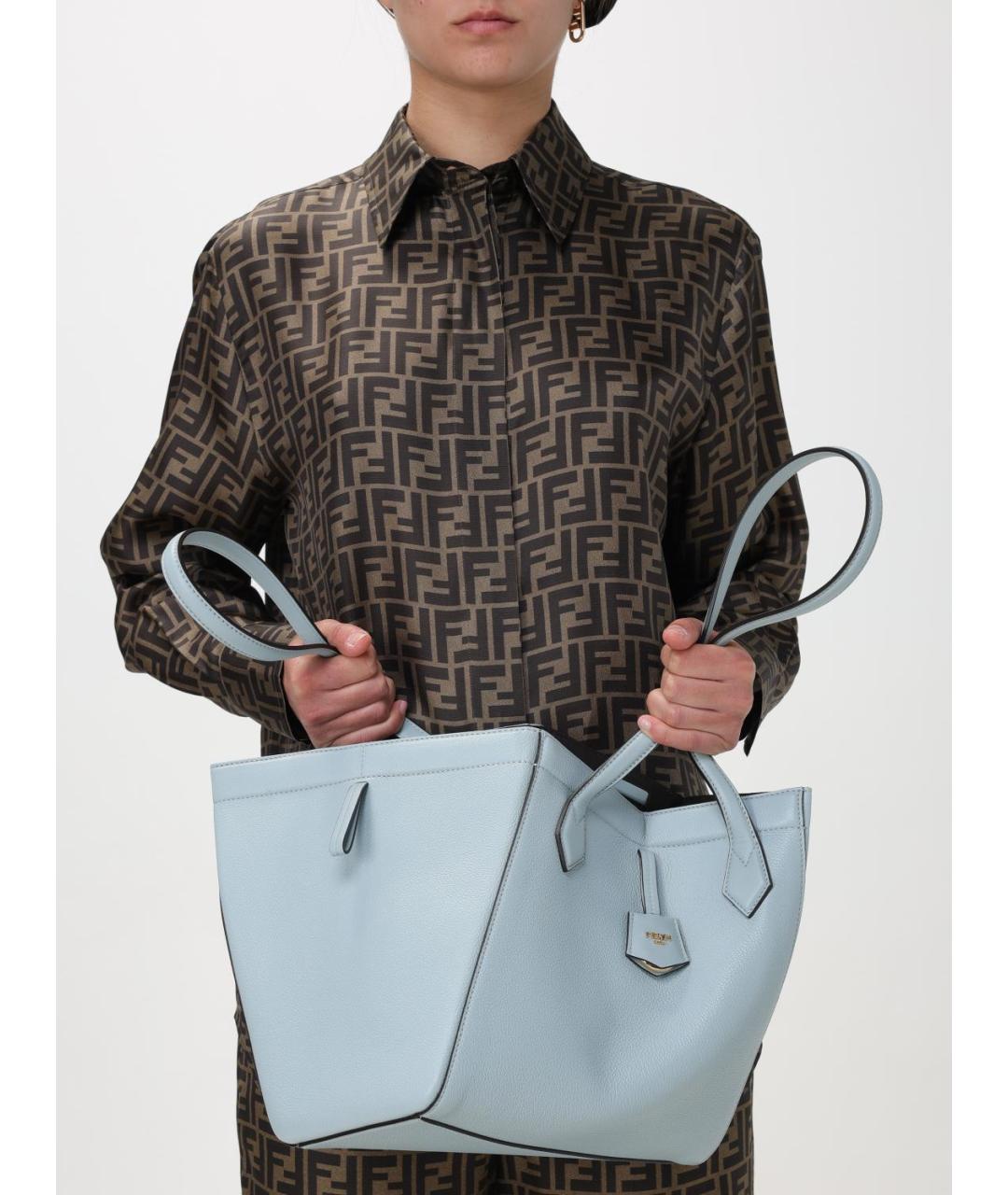 FENDI Голубая кожаная сумка тоут, фото 2