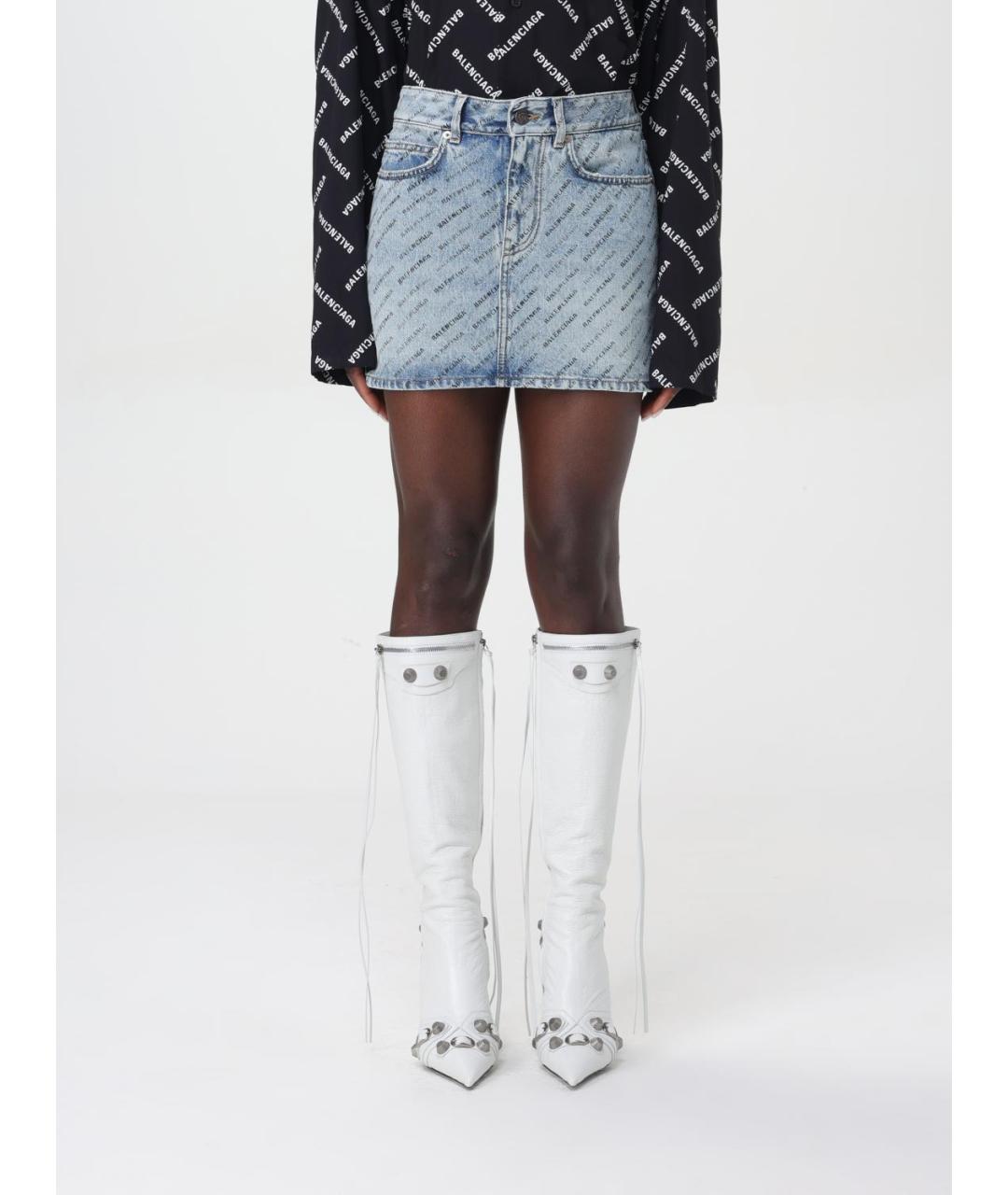 BALENCIAGA Синяя хлопковая юбка мини, фото 2