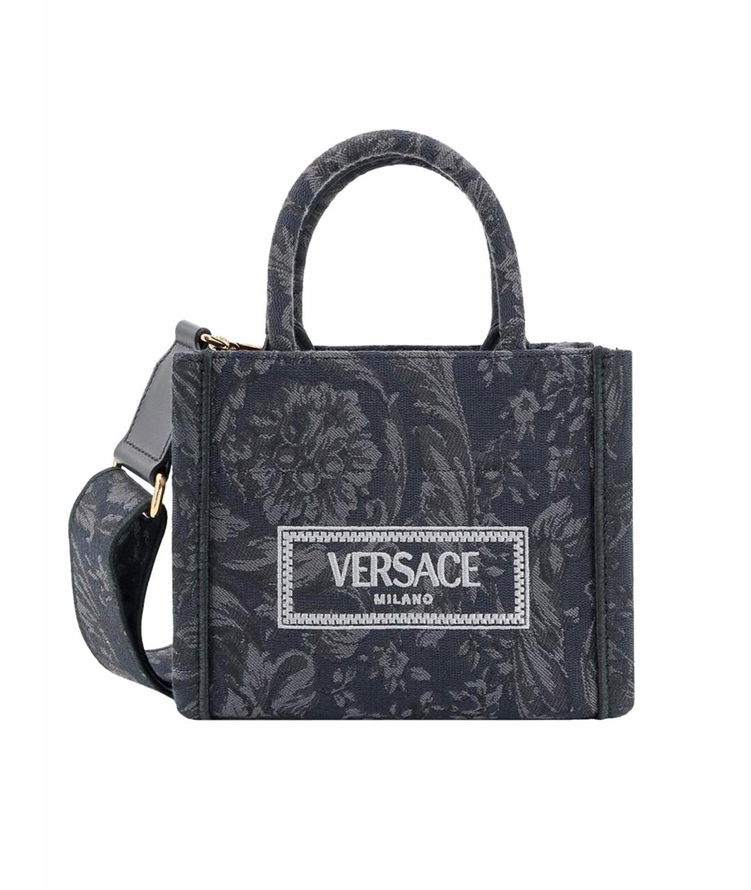 VERSACE Антрацитовая жаккардовая сумка тоут, фото 1