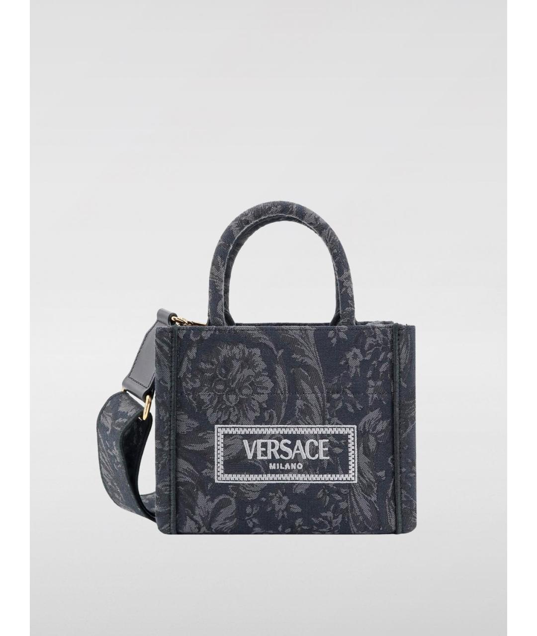 VERSACE Антрацитовая жаккардовая сумка тоут, фото 4
