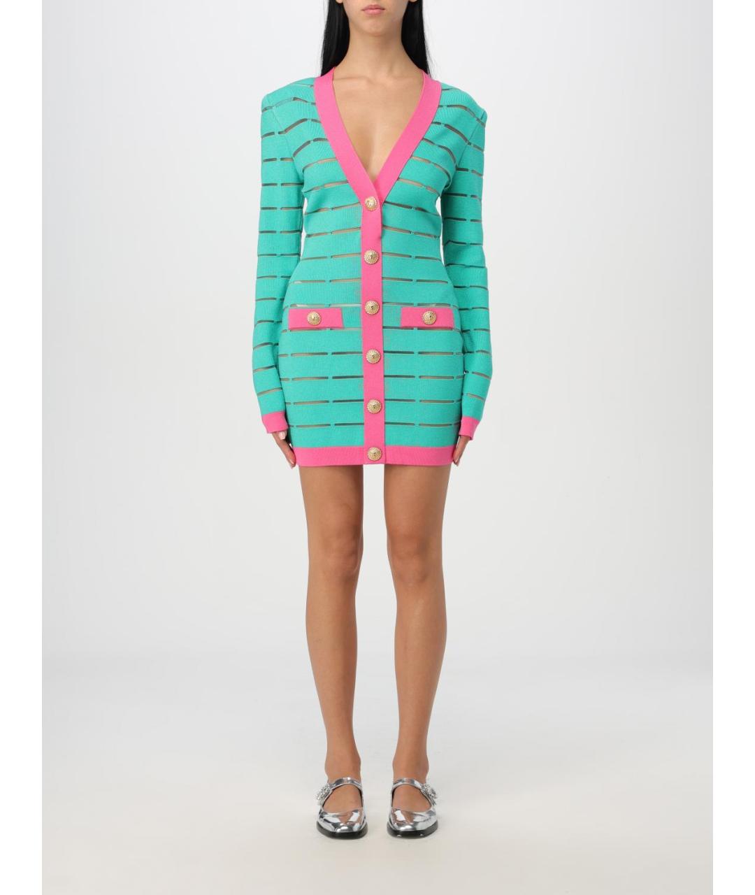 BALMAIN Зеленые вискозное повседневное платье, фото 2