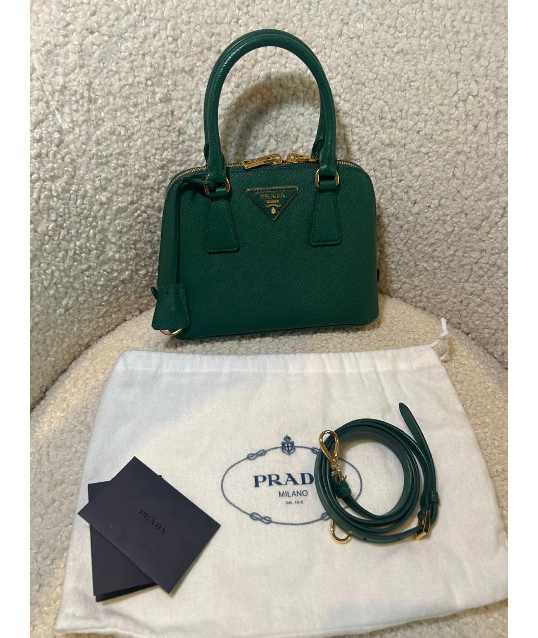 PRADA Зеленая кожаная сумка с короткими ручками, фото 3