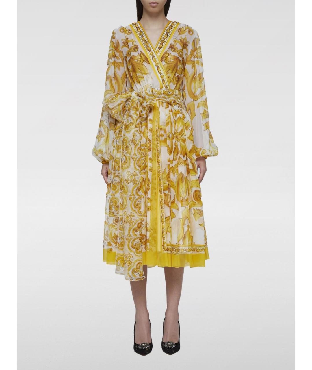 DOLCE&GABBANA Желтое шелковое повседневное платье, фото 2
