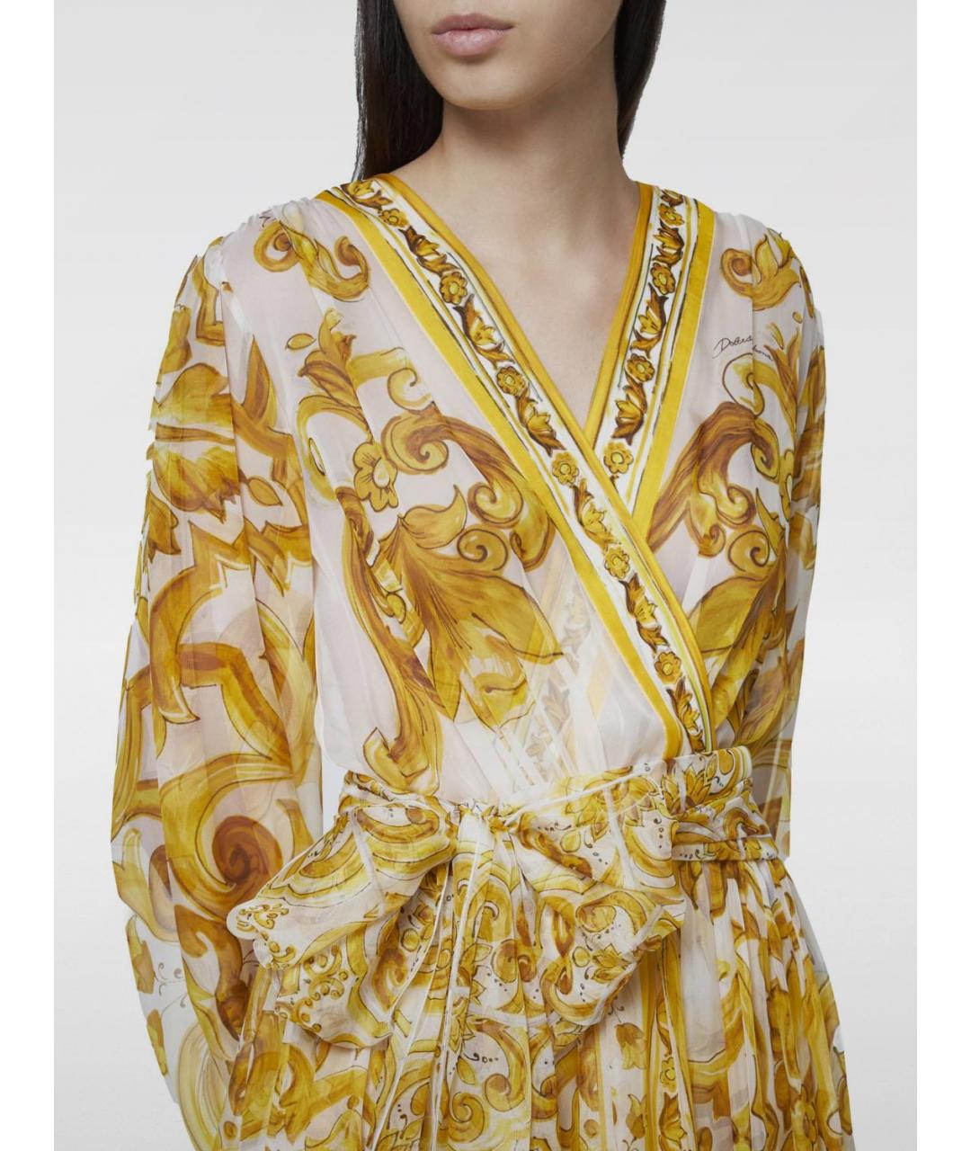 DOLCE&GABBANA Желтое шелковое повседневное платье, фото 4