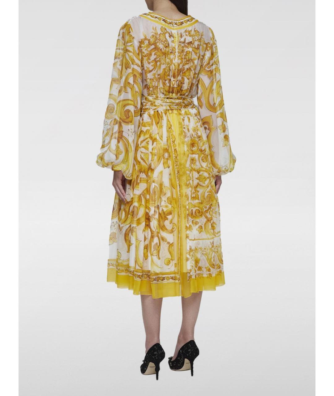 DOLCE&GABBANA Желтое шелковое повседневное платье, фото 3