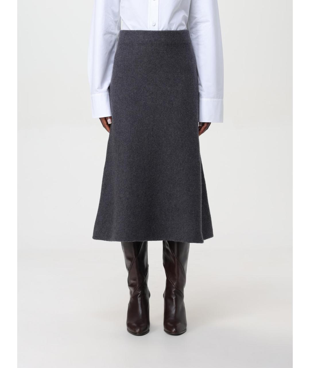 JIL SANDER Серая шерстяная юбка миди, фото 2
