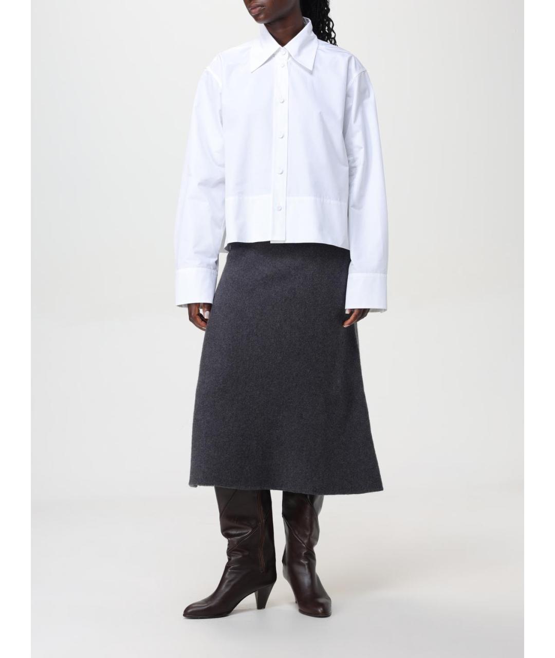 JIL SANDER Серая шерстяная юбка миди, фото 3