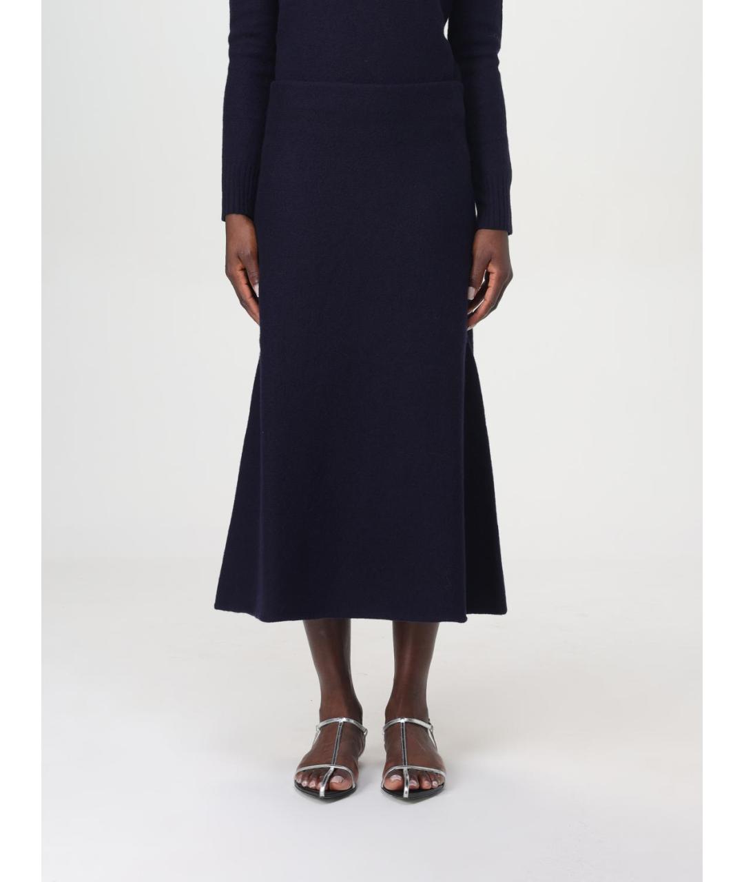 JIL SANDER Синяя шерстяная юбка миди, фото 2