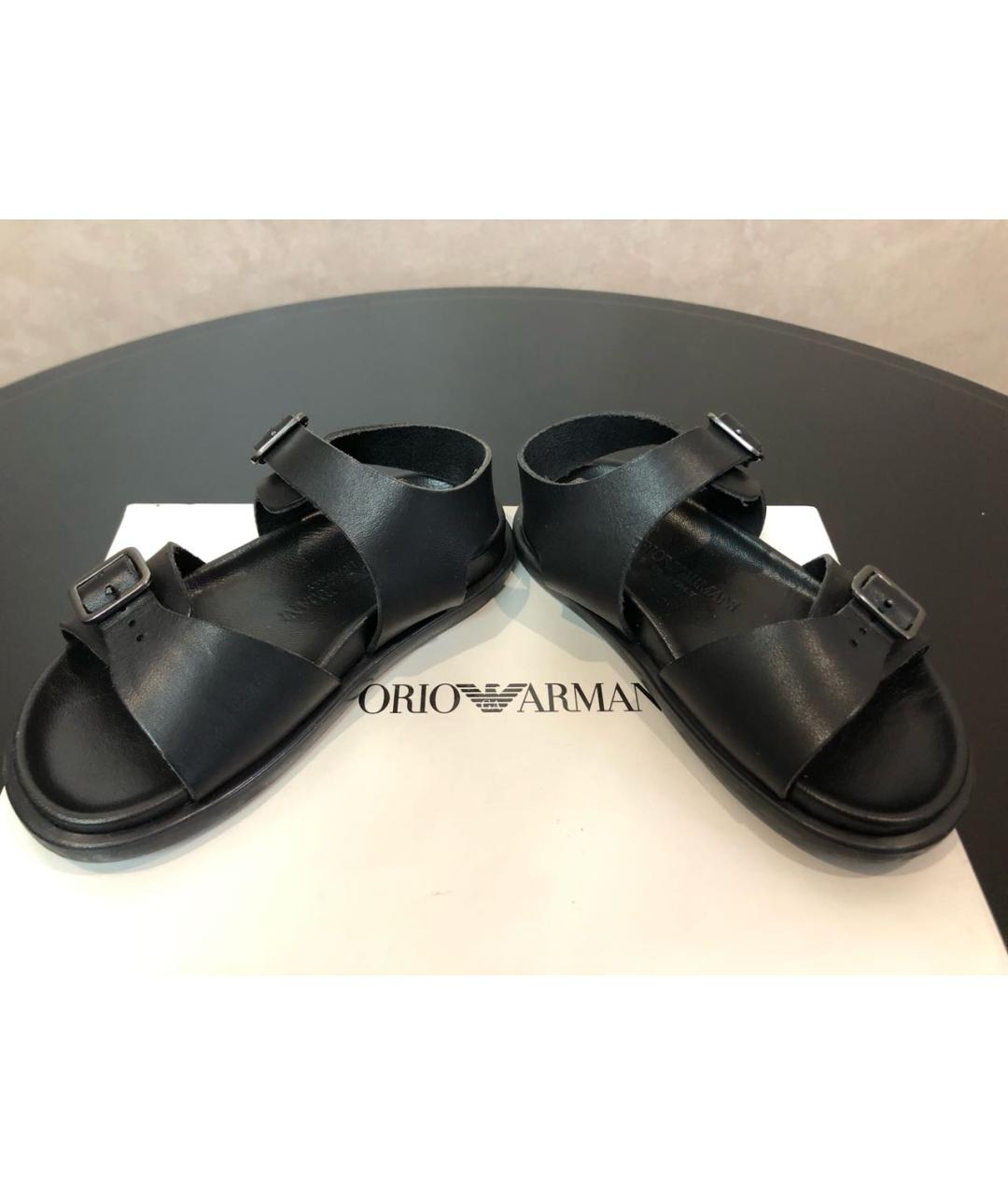 EMPORIO ARMANI Черные кожаные сандалии и шлепанцы, фото 2