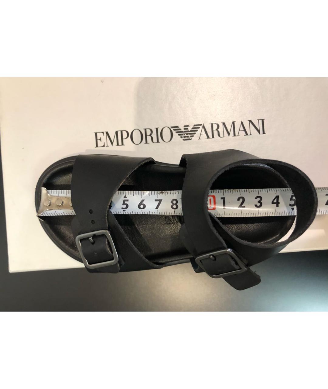 EMPORIO ARMANI Черные кожаные сандалии и шлепанцы, фото 6